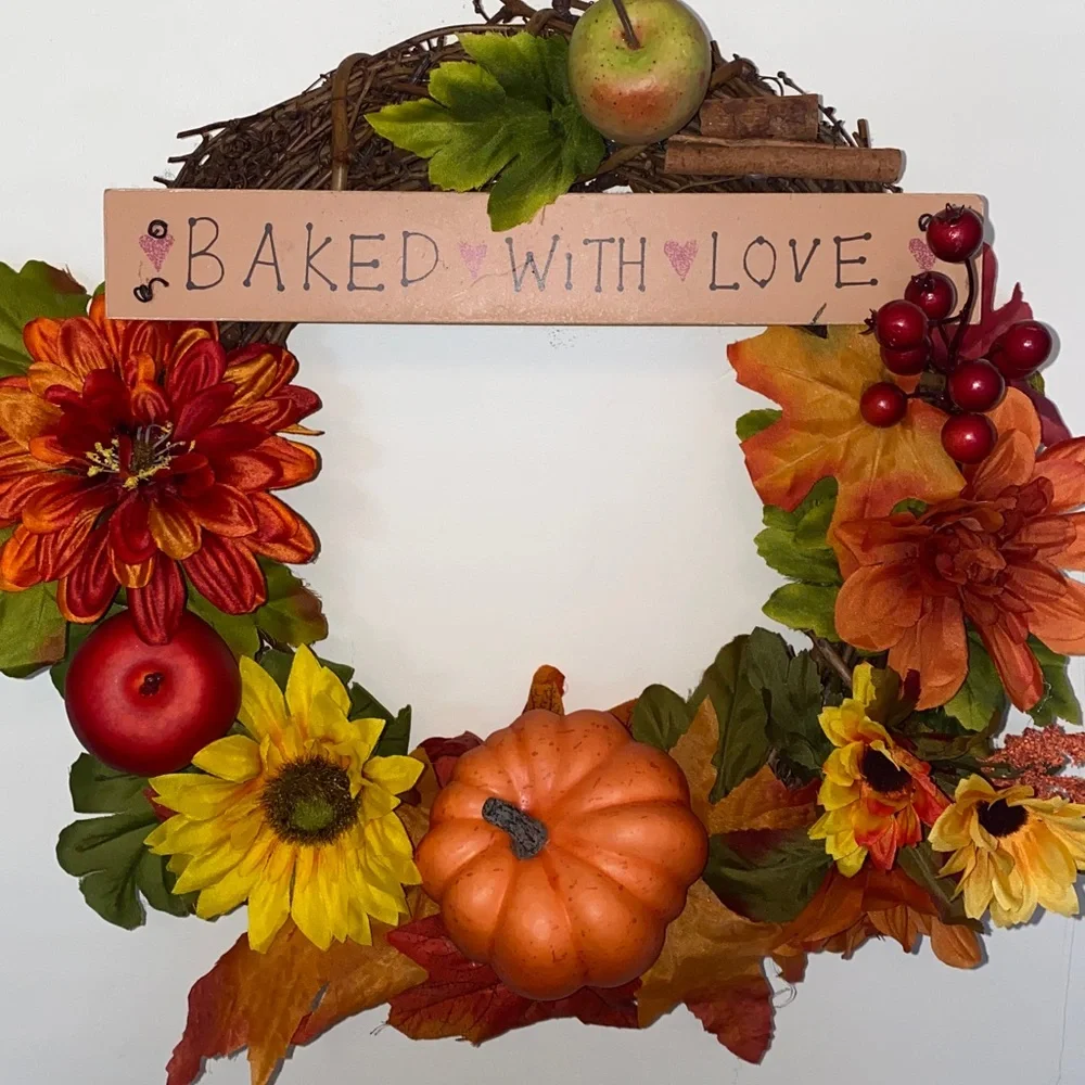 Fall Thanksgiving Faux Silk Flower Arrangement Wreath